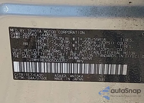 2013 Toyota Rav4 Limited from USA, damaged, VIN JTMYFREV6D5003357